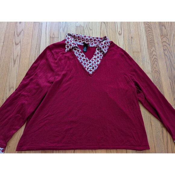 Maggie Barnes Red & White Geometric Print 3X Womens Long Sleeve Top - Picture 5 of 8